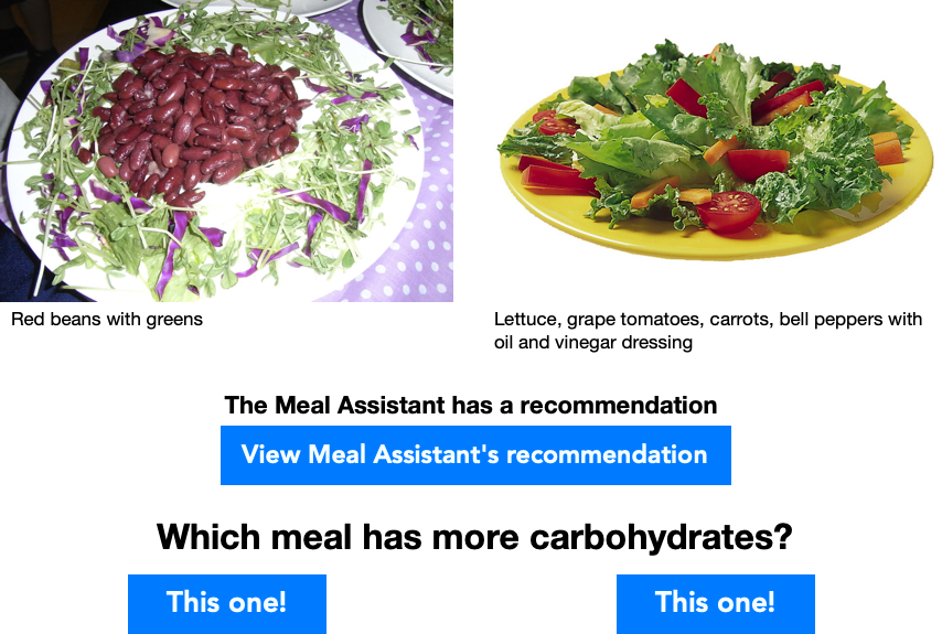 example of a question showing a message that the Meal Assistant has a recommendation to offer and a button to view that recommendation.